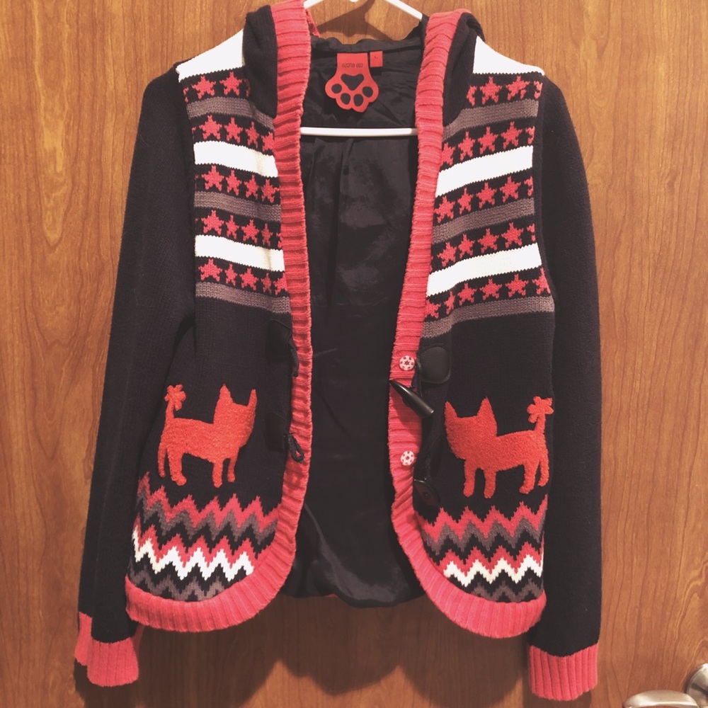 A02 Button Toggle Sweater With Kittie Ears Hoodie - image 3